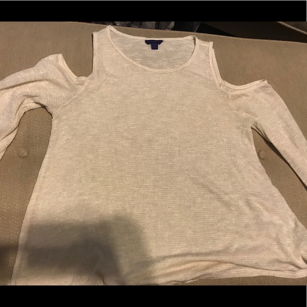 White Sparkly Off Shoulder Long Sleeve Blouse
